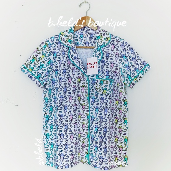 Roller Rabbit Disco Monkey Polo Pajamas in Mermaid Size Small S Brand New NWT - Picture 3 of 14